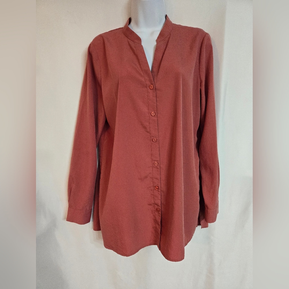 Eileen Fisher Salmon Color Soft Fall Button Up Sh… - image 1